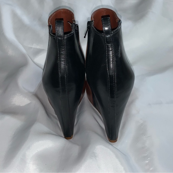 CELINE size 37.5 black/brown color block 2tone CALFSKIN platform wedge BOOTIES - Picture 7 of 16